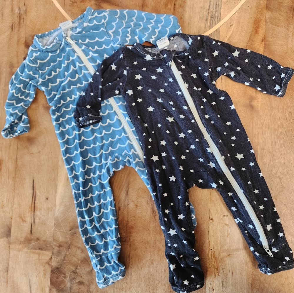 0-3M, Larkspur, Bamboo Zip Romper Bundle